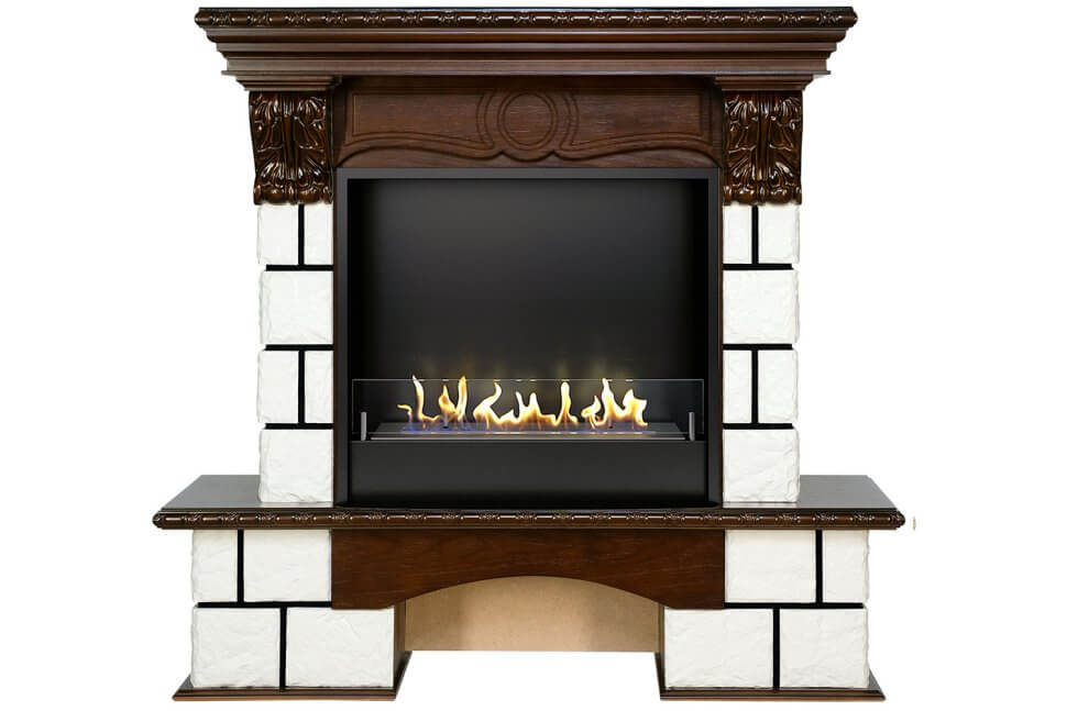 Биокамин в портале Firezo Pierre luxe Белый темный дуб, стандарт