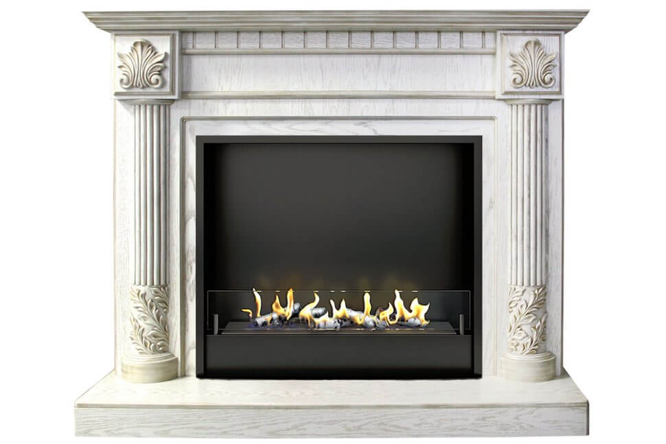 Биокамин в портале Firezo Rodos Белый дуб патина золото, стандарт Биокамин в портале Firezo Rodos Белый дуб патина золото, стандарт